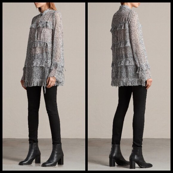 💕ALLSAINTS💕 Deirdre LeoDot Shirt ~ Pale Pink Large NWT - Picture 3 of 15